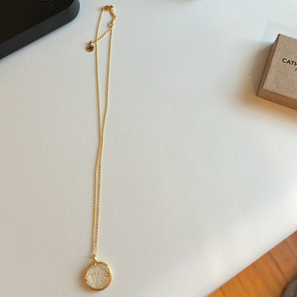 Catherine Weitzman Gold Plated Circular Pendant Necklace with Clear Crystals - Picture 3 of 7